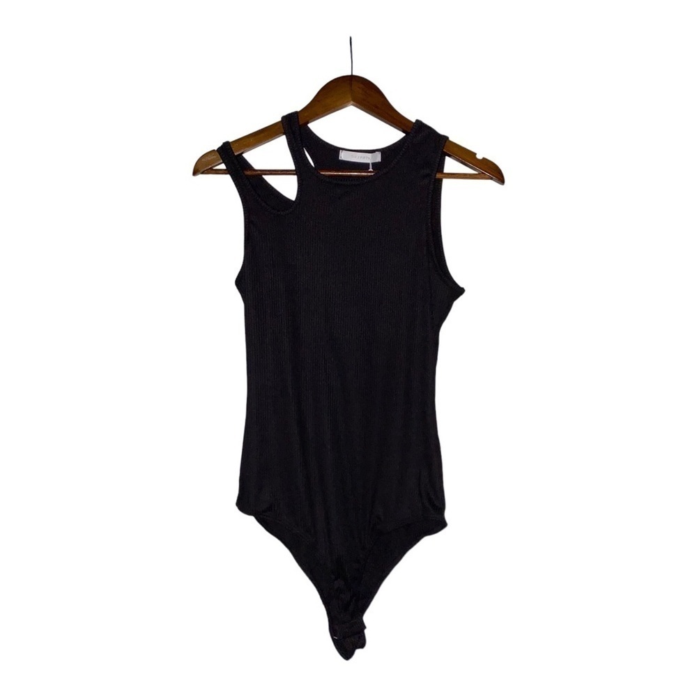 Six Fifty Rib Knit Bodysuit Cut Out Black Women M‎ Sleeveless Goth Grunge NWT